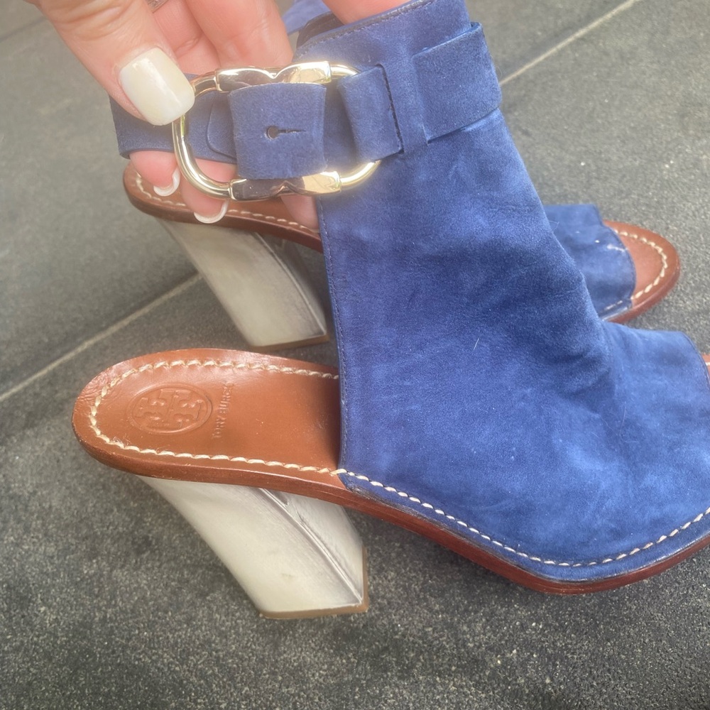 Tory Burch Blue Suede Heels - Picture 2 of 6